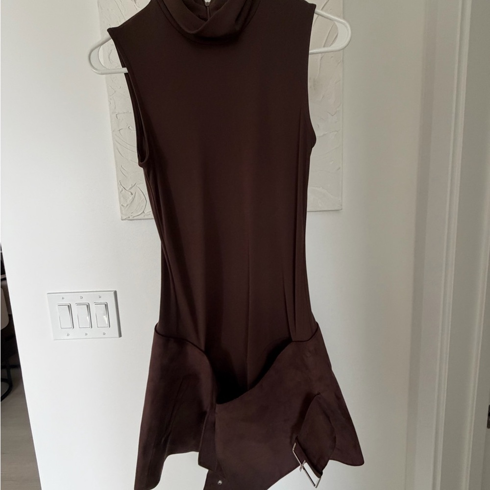 Zara Asymmetrical Brown Sleeveless Dress
